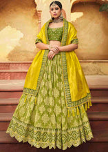 Load image into Gallery viewer, Avocado Green Banarasi Silk Lehenga Choli with Khatli work Embroidery