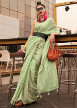 Load image into Gallery viewer, Pastel Green Handloom Weaving Banarasi Cotton Silk Saree