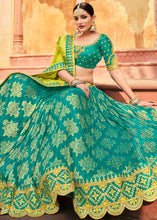 Load image into Gallery viewer, Turquoise Blue Banarasi Silk Lehenga Choli with Khatli work Embroidery
