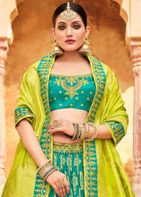 Load image into Gallery viewer, Turquoise Blue Banarasi Silk Lehenga Choli with Khatli work Embroidery