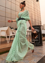 Load image into Gallery viewer, Seafoam Green Handloom Weaving Banarasi Cotton Silk Saree