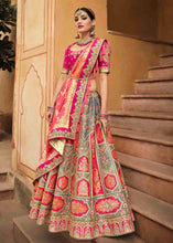 Load image into Gallery viewer, Pink &amp; Grey Banarasi Silk Lehenga Choli with Khatli work Embroidery
