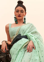 Load image into Gallery viewer, Seafoam Green Handloom Weaving Banarasi Cotton Silk Saree