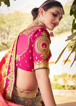 Load image into Gallery viewer, Pink &amp; Grey Banarasi Silk Lehenga Choli with Khatli work Embroidery