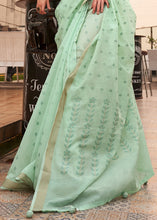 Load image into Gallery viewer, Seafoam Green Handloom Weaving Banarasi Cotton Silk Saree