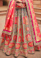 Load image into Gallery viewer, Pink &amp; Grey Banarasi Silk Lehenga Choli with Khatli work Embroidery