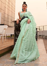 Load image into Gallery viewer, Seafoam Green Handloom Weaving Banarasi Cotton Silk Saree