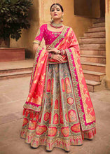 Load image into Gallery viewer, Pink &amp; Grey Banarasi Silk Lehenga Choli with Khatli work Embroidery
