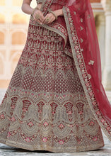 Laden Sie das Bild in den Galerie-Viewer, Maroon Red Velvet Lehenga Choli Having Heavy Embroidery &amp; Hand work: Bridal Edition