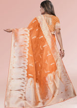 Laden Sie das Bild in den Galerie-Viewer, Rust Orange Zari Woven Silk Saree with Tassels on Pallu