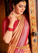 Load image into Gallery viewer, Cantaloupe Orange Zari Woven Kanjivaram Silk Saree with Contrast Border &amp; Pallu