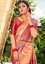 Load image into Gallery viewer, Cantaloupe Orange Zari Woven Kanjivaram Silk Saree with Contrast Border &amp; Pallu