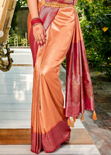 Load image into Gallery viewer, Cantaloupe Orange Zari Woven Kanjivaram Silk Saree with Contrast Border &amp; Pallu