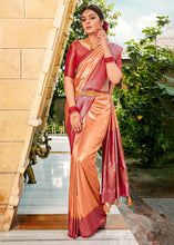 Load image into Gallery viewer, Cantaloupe Orange Zari Woven Kanjivaram Silk Saree with Contrast Border &amp; Pallu