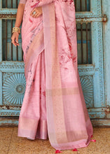 Load image into Gallery viewer, Vivid Pink Floral Printed linen Saree with Zari Border