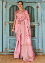Load image into Gallery viewer, Vivid Pink Floral Printed linen Saree with Zari Border