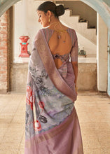 Load image into Gallery viewer, Shades Of Pink Floral Printed linen Saree with Zari Border