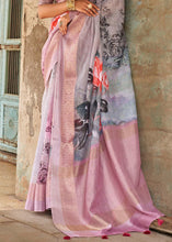 Load image into Gallery viewer, Shades Of Pink Floral Printed linen Saree with Zari Border