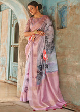 Load image into Gallery viewer, Shades Of Pink Floral Printed linen Saree with Zari Border