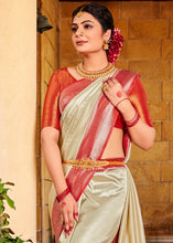 Load image into Gallery viewer, Ivory White Zari Woven Kanjivaram Silk Saree with Contrast Border &amp; Pallu