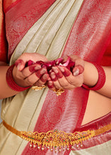 Load image into Gallery viewer, Ivory White Zari Woven Kanjivaram Silk Saree with Contrast Border &amp; Pallu