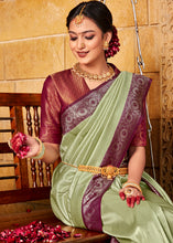 Load image into Gallery viewer, Sage Green Zari Woven Kanjivaram Silk Saree with Contrast Border &amp; Pallu