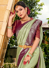 Load image into Gallery viewer, Sage Green Zari Woven Kanjivaram Silk Saree with Contrast Border &amp; Pallu