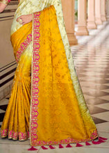 Load image into Gallery viewer, White &amp; Yellow Floral Zari Woven Banarasi Silk Saree with Embroidered Blouse