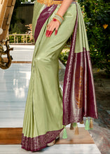 Load image into Gallery viewer, Sage Green Zari Woven Kanjivaram Silk Saree with Contrast Border &amp; Pallu