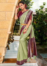 Load image into Gallery viewer, Sage Green Zari Woven Kanjivaram Silk Saree with Contrast Border &amp; Pallu