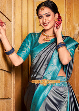 Load image into Gallery viewer, Iron Grey Zari Woven Kanjivaram Silk Saree with Contrast Border &amp; Pallu