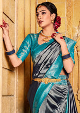Load image into Gallery viewer, Iron Grey Zari Woven Kanjivaram Silk Saree with Contrast Border &amp; Pallu