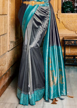 Load image into Gallery viewer, Iron Grey Zari Woven Kanjivaram Silk Saree with Contrast Border &amp; Pallu