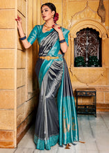 Load image into Gallery viewer, Iron Grey Zari Woven Kanjivaram Silk Saree with Contrast Border &amp; Pallu