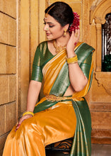 Load image into Gallery viewer, Chrome Yellow Zari Woven Kanjivaram Silk Saree with Contrast Border &amp; Pallu