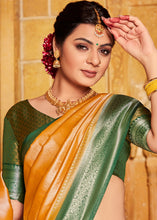 Load image into Gallery viewer, Chrome Yellow Zari Woven Kanjivaram Silk Saree with Contrast Border &amp; Pallu