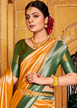 Load image into Gallery viewer, Chrome Yellow Zari Woven Kanjivaram Silk Saree with Contrast Border &amp; Pallu