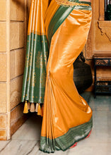 Load image into Gallery viewer, Chrome Yellow Zari Woven Kanjivaram Silk Saree with Contrast Border &amp; Pallu