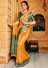 Load image into Gallery viewer, Chrome Yellow Zari Woven Kanjivaram Silk Saree with Contrast Border &amp; Pallu
