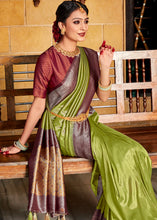 Load image into Gallery viewer, Olive Green Zari Woven Kanjivaram Silk Saree with Contrast Border &amp; Pallu