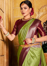 Load image into Gallery viewer, Olive Green Zari Woven Kanjivaram Silk Saree with Contrast Border &amp; Pallu