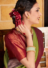 Load image into Gallery viewer, Olive Green Zari Woven Kanjivaram Silk Saree with Contrast Border &amp; Pallu