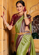 Load image into Gallery viewer, Olive Green Zari Woven Kanjivaram Silk Saree with Contrast Border &amp; Pallu