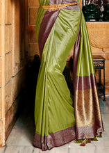 Load image into Gallery viewer, Olive Green Zari Woven Kanjivaram Silk Saree with Contrast Border &amp; Pallu