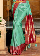 Load image into Gallery viewer, Mint Green Zari Woven Kanjivaram Silk Saree with Contrast Border &amp; Pallu