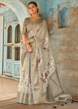 Load image into Gallery viewer, Brownish Grey Floral Printed linen Saree with Zari Border