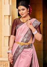 Load image into Gallery viewer, Baby Pink Zari Woven Kanjivaram Silk Saree with Contrast Border &amp; Pallu