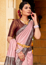 Load image into Gallery viewer, Baby Pink Zari Woven Kanjivaram Silk Saree with Contrast Border &amp; Pallu