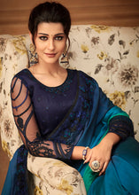 Load image into Gallery viewer, Shades Of Blue Designer Embroidered Chiffon Silk Saree with Sequence work