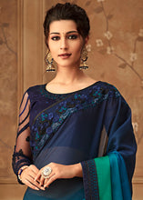 Load image into Gallery viewer, Shades Of Blue Designer Embroidered Chiffon Silk Saree with Sequence work